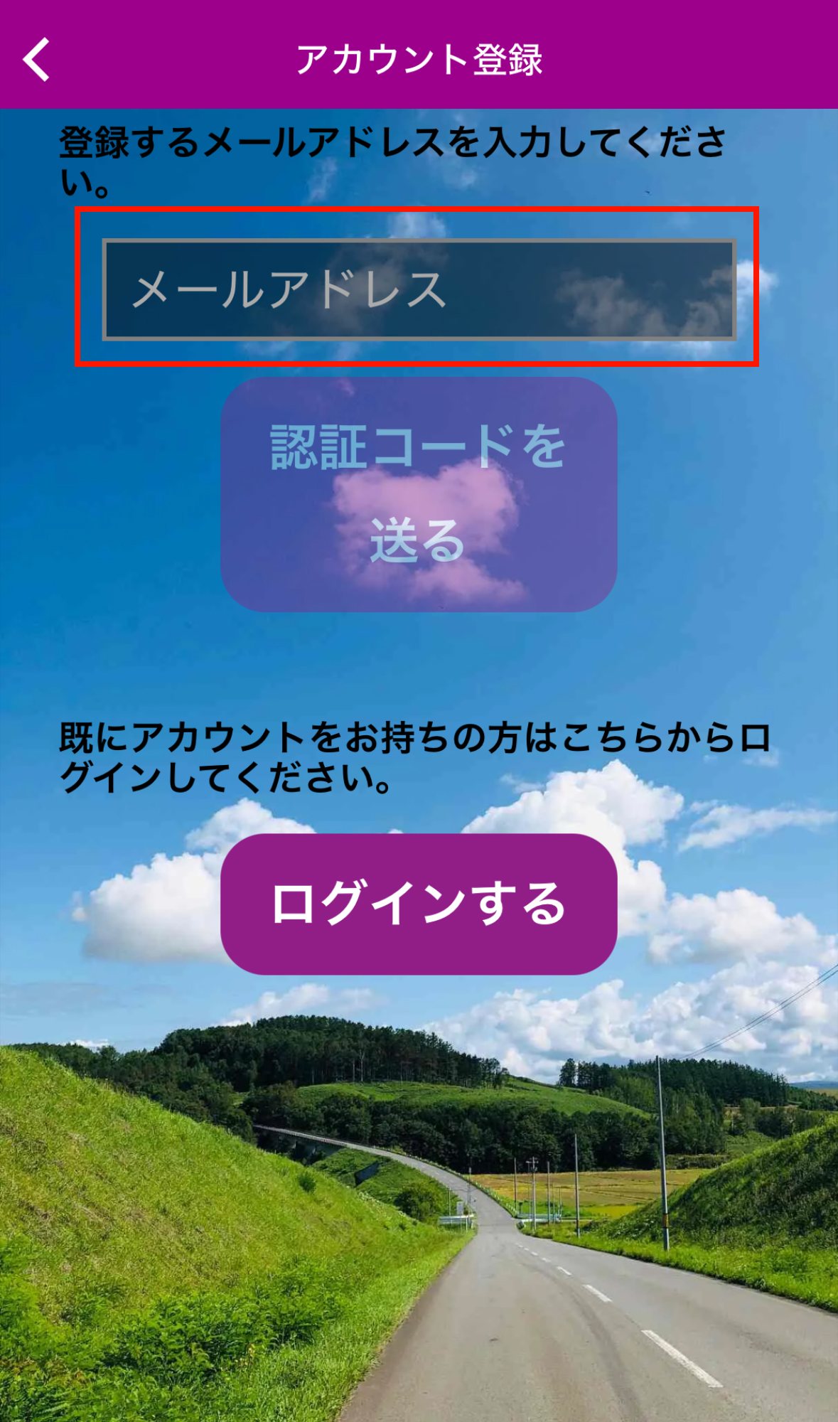 輸入電子郵件地址的螢幕